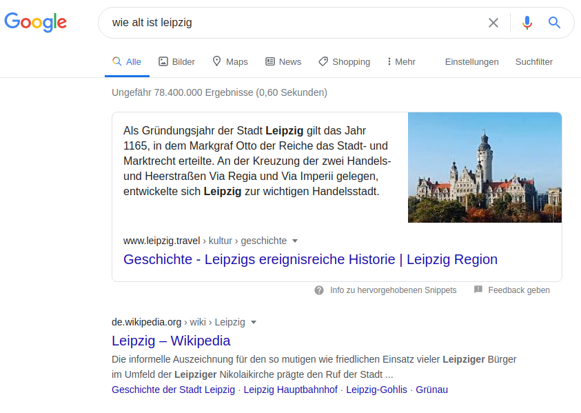 Bild von Google-Suche wie alt ist Leipzig
